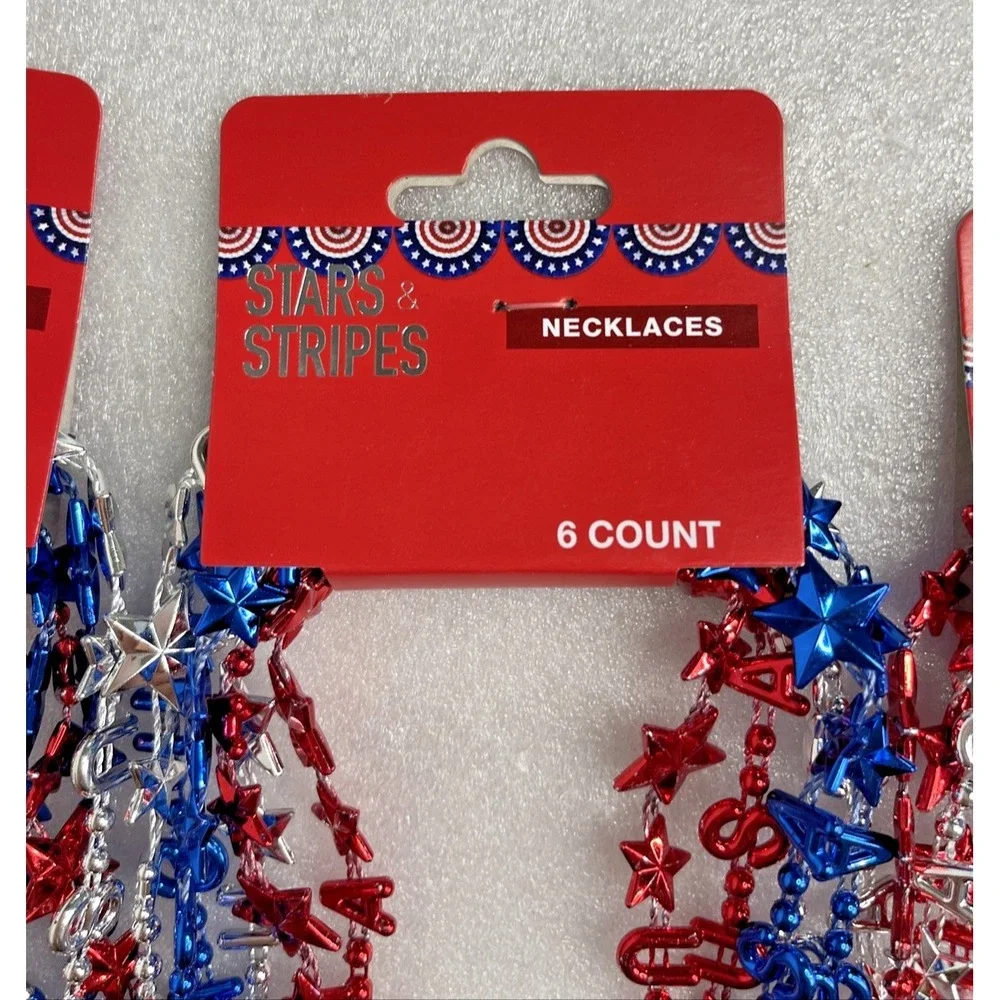 Lot 18 Stars‎ & Stripes USA Chain Necklace Party Favors Red Silver Blue 4th July